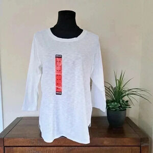 New! Kirkland Signature Cotton Slub Knit Tee Medium Cream  3/4 Sleeved Top